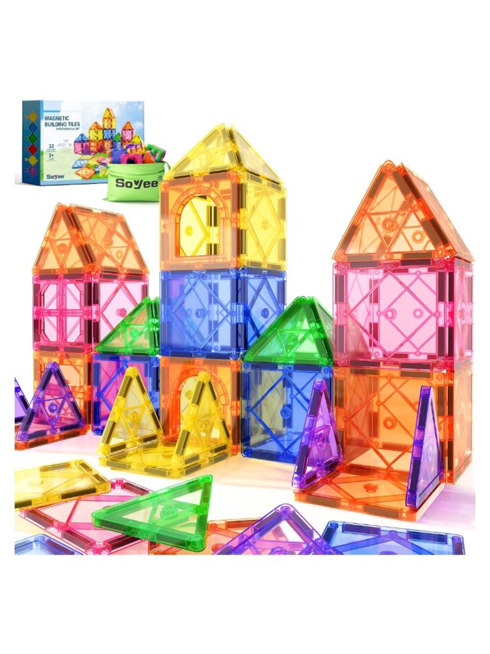 Magnetic Tiles Toddler Toys Building Blocks STEM Educational Set 32 Pieces